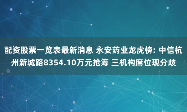 配资股票一览表最新消息 永安药业龙虎榜: 中信杭州新城路8354.10万元抢筹 三机构席位现分歧